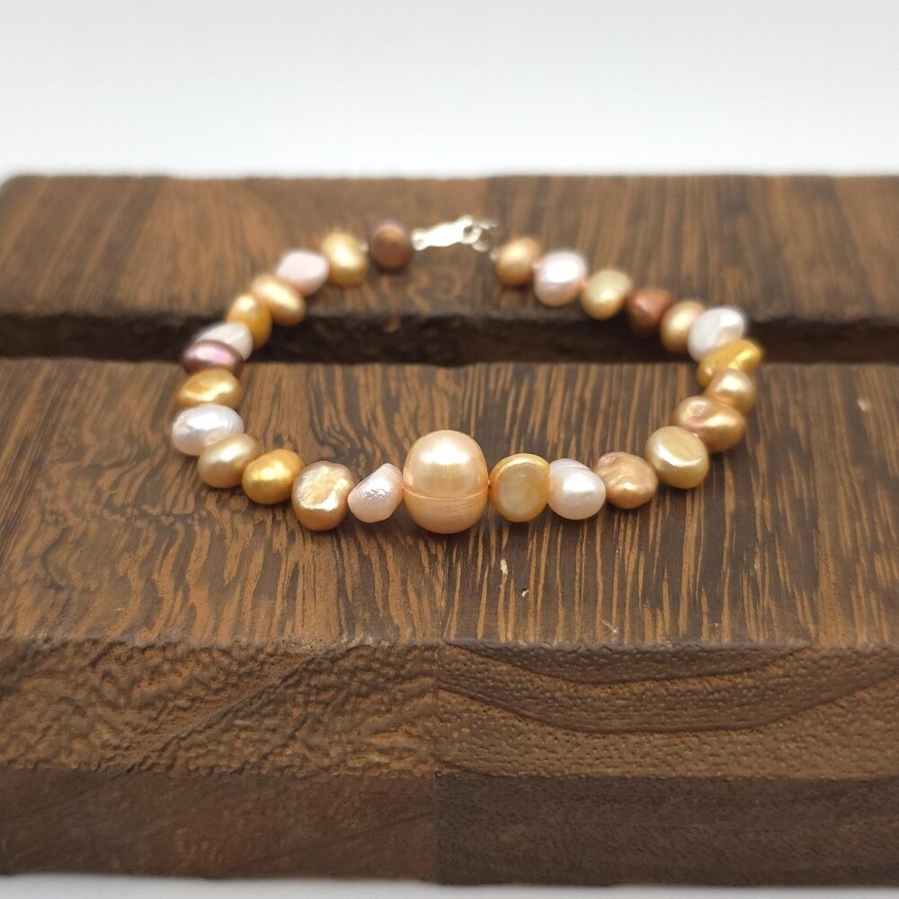 7 Inch Sterling Silver Beautiful Color Pearls Bracelet B298